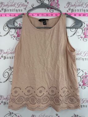 New Look tank top flowers pink Beige Eyelet Hem Sleeveless Tank Top